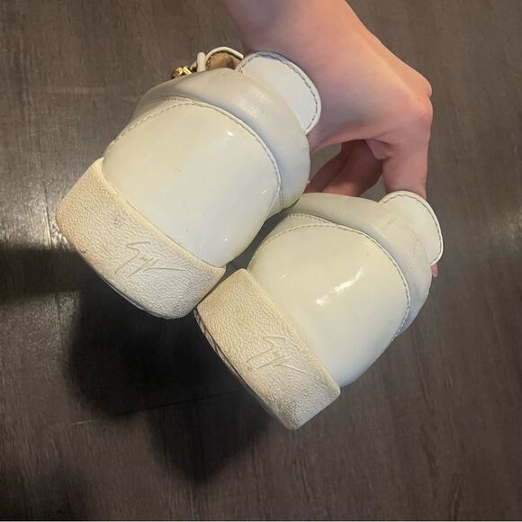 GIUSEPPE ZANOTTI White Gold Zipper Leather Lace Up Sneakers Mens sz. 43 - Picture 5 of 12